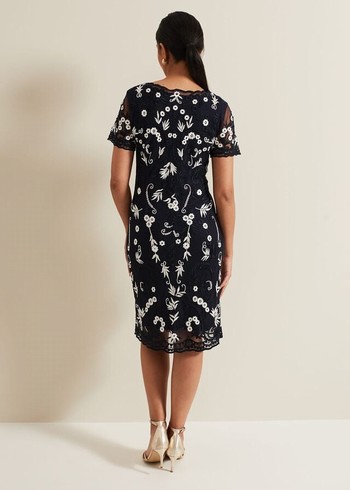 Phase Eight Petite Florisa Embroidered Dress Navy USA | 1069325-HN